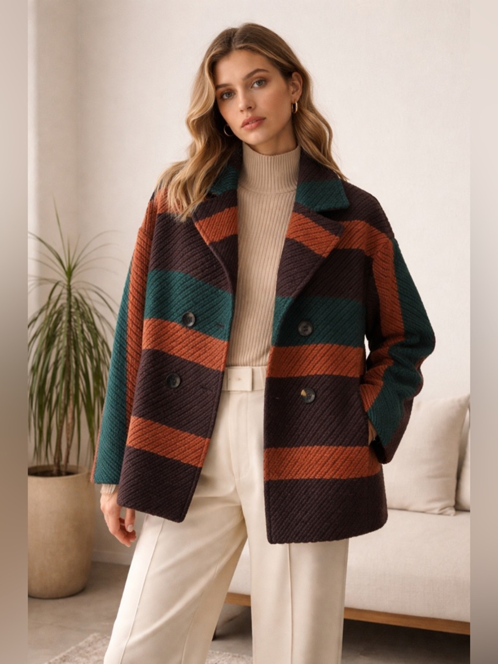 Ulla Johnson Emery Forest Green Striped Wool Blend Jacket Women’s Small